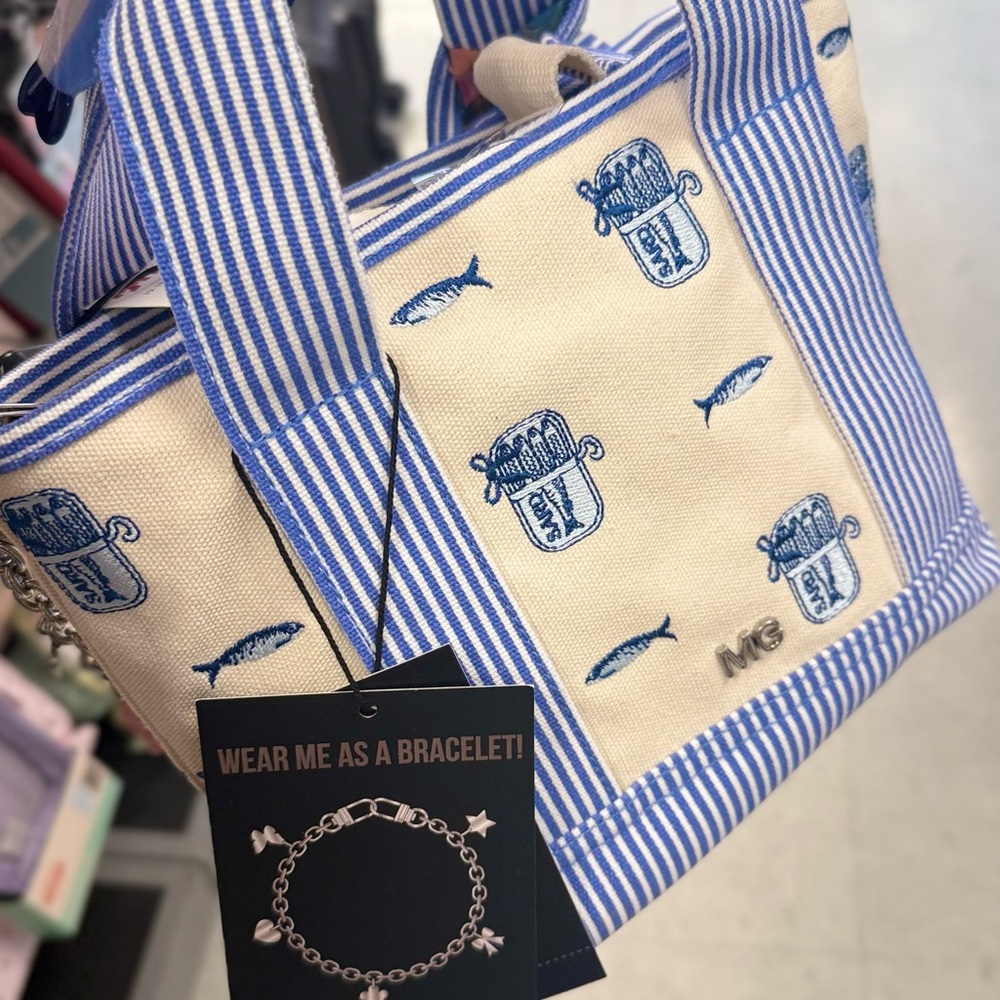 MICHAEL KORS Blue & Cream Nautical Canvas Tote with Embroidery